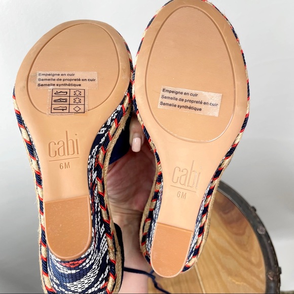 Cabi Isla Suede Beaded Wedge Espadrille Sandals Size 6 Shoes Navy Blue.  NWOT. - Picture 11 of 16
